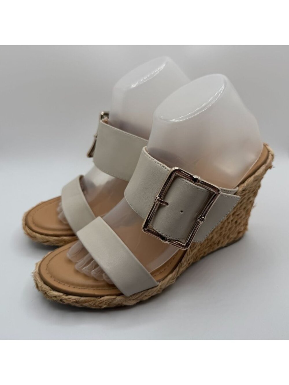 Dolce Vita Leelee Buckle Strap Espadrille Wedge Sandals Women Size 8.5 White